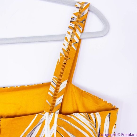 NEW White House Black Market gold Palm-Print Midi Dress with pockets, 8 - Picture 8 of 15